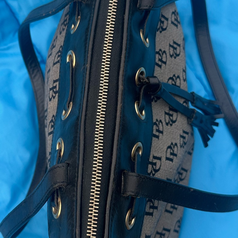 Dooney and Bourke Vintage Signature Monogram Tassel Black Gray Shoulder … - Picture 7 of 16